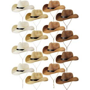 9664 12 Pcs Adult Straw Cowboy Hats Western Cowgirls Hat Bulk Wide Brim